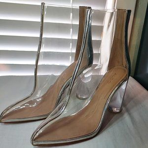 NWOT ALDO Clear plastic w Metallic silver accent high healed booties